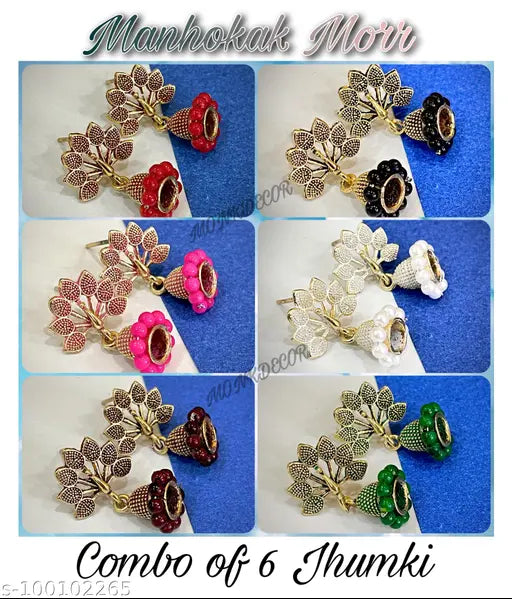 Original Classic rajkot western small jhumkis (Design-KGF).(Combo of 6 pairs) - Springkart