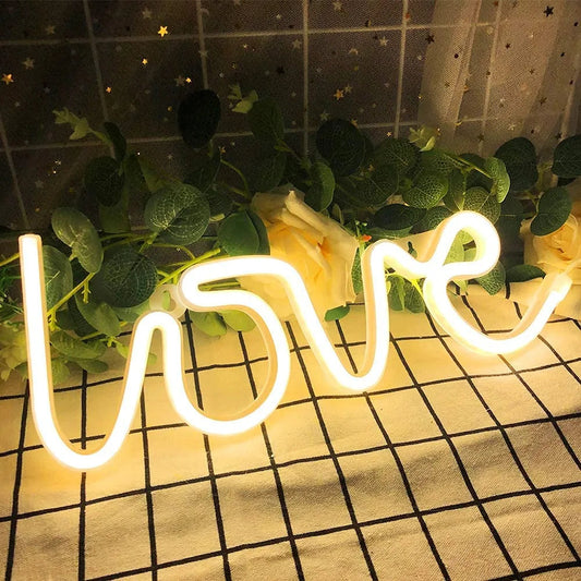 Love Neon Sign - LED USB/Battery Operated Wall Light for Bedroom, Party & Decor (Random Color)