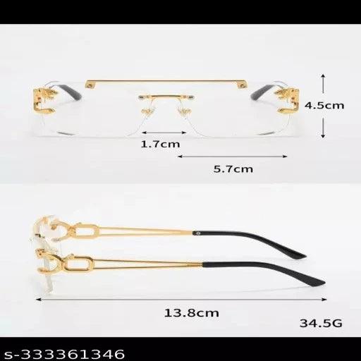 Mc Stan Rimless Men and Womens Sunglasses Retro Luxury Gold Metal Frameless Rectangle Leopard Arms - Springkart
