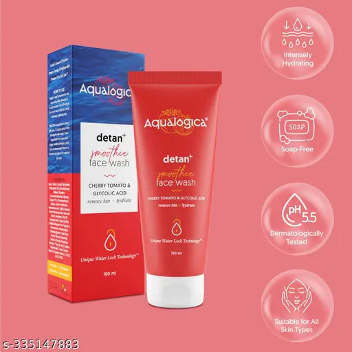 Aqualogica Detan+ Smoothie Face Wash with Cherry Tomato & Glycolic Acid for Bright & De-tanned Skin - 100ml