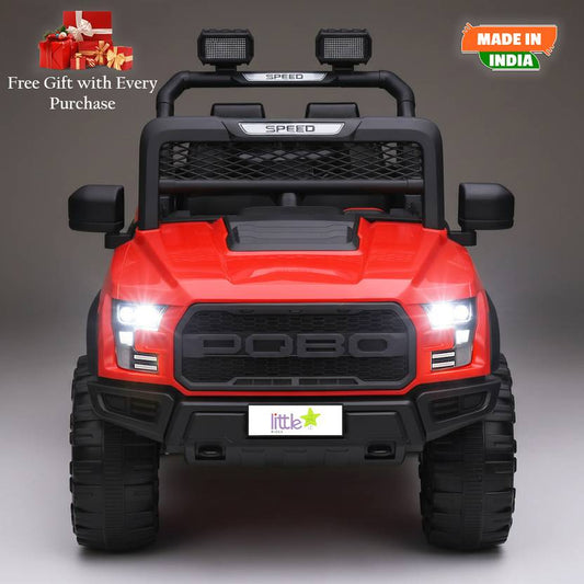LITTLE RIDES Pobo 12v Battery Operated Jeep for Kids, with Light & Music Big Jeep Battery Jeep Battery Operated Ride OnĀ Ā (Red)