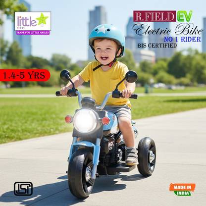 LITTLE RIDES Battery Operated Bike for Kids with Foot Accelerator & Music with LED Light Bike Battery Operated Ride On (Blue)