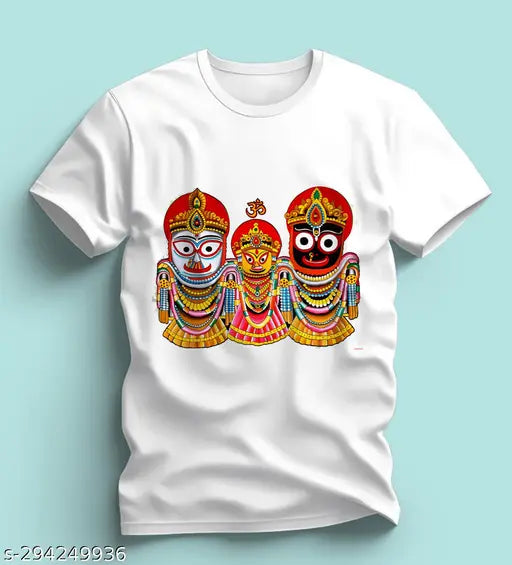 White Poly Polyester Tshirt With Jagannath Face Design | Jagannath Rath Yatra Tshirt - Springkart
