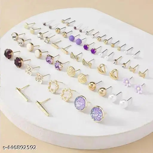 Jewellery For Women Gold Plated Multicolor Studs Combo of 30 Quirky Pairs - Springkart