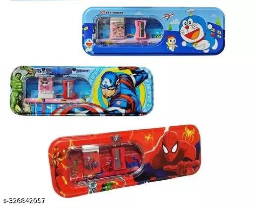 Set of 6 Pencil Box for Kids with Sharpener Metal Geometry Case for Boys & Girls - Springkart
