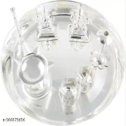 7 Inch Traditional Pooja Thali Set Silver Plated (7 Pieces, German Silver) Diwali Gift - Springkart