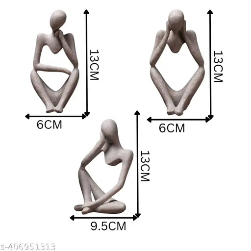 Thinker Statues Set of 3, Sandstone Resin Thinker Statue Ornaments, Abstract Style Sculpture Statue Collectible Figurines for Home Decor/Office/Bookshelf/Desktop/Decorations showpiece livingroom bedroom home decorative statue gift