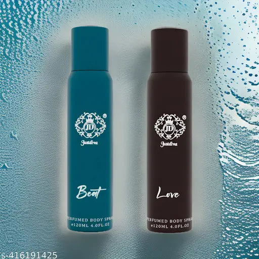 Just Diva Long Lasting No Gas Deodorants Combo Pack for Men And Women - Beat & Love Body Spray (Pack of 2, 120ml Each)