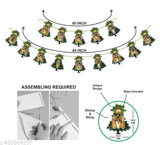 Merry Christmas Banner Happy Christmas Banner, 23 pcs set Christmas Items Banner (7 ft, Pack of 1) - Springkart