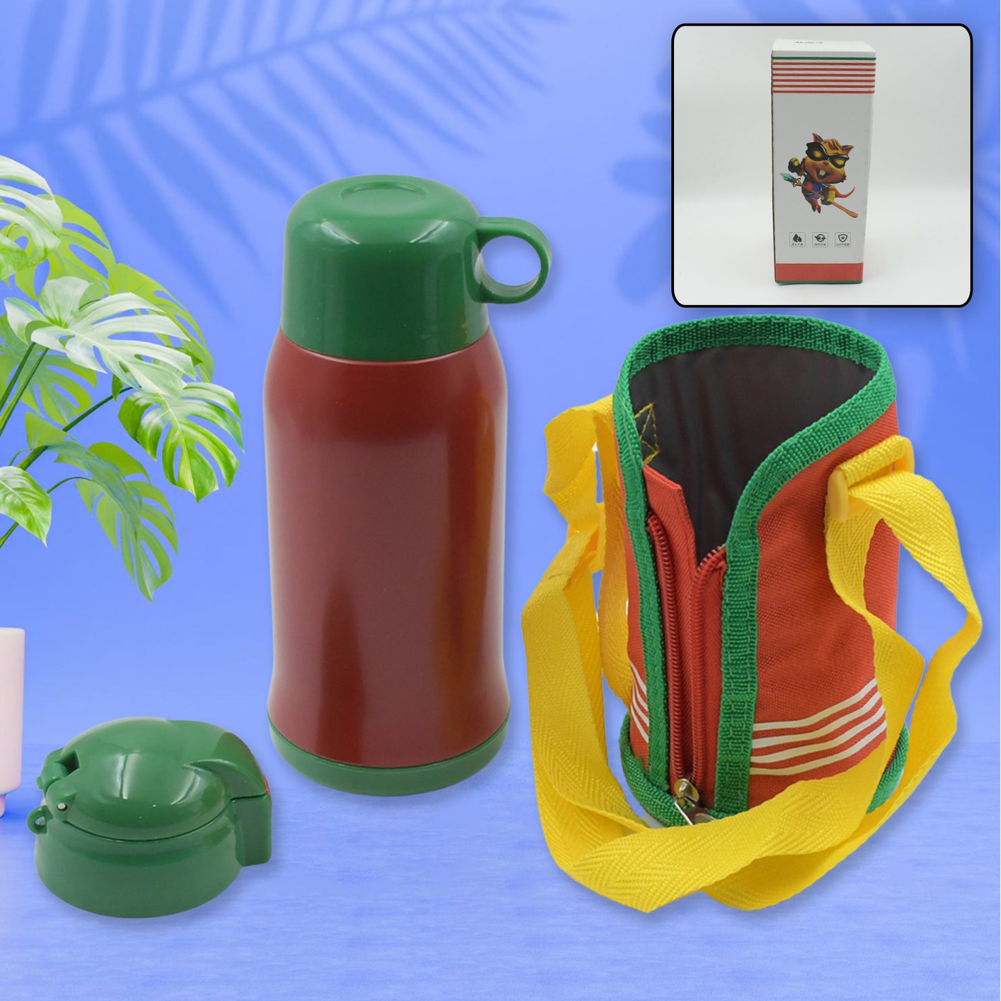 12544 Premium Stainless Steel Insulated Sipper Bottle Print Water Flaskcartoon Vacuum Hot Cold For Kids Travelling Water Bottle For Kids With Pop Up Straw Double Wall Thermos With Straw Bottle Zippe Cover For Officegymschool (550 Ml) - Springkart