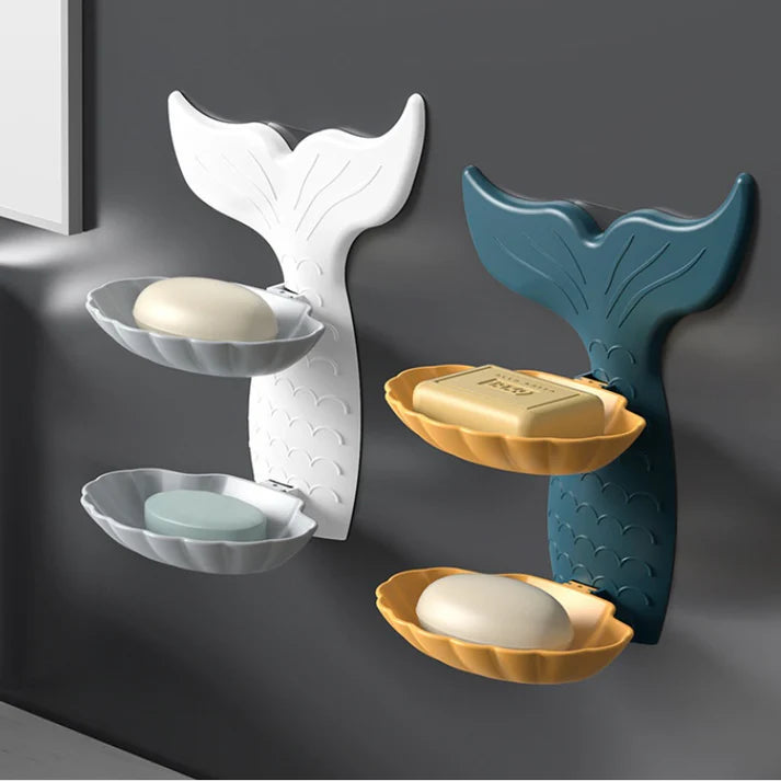 Mermaid Double Layer Soap Tray, Self Adhesive Mermaid Shape Soap Stand for Bathroom Soap Holder - Springkart