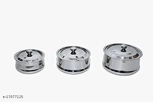 Stainless steel small serve bowl set with Lid (250 ml) Stainless Steel Serving Bowl (Steel, Pack of 3)