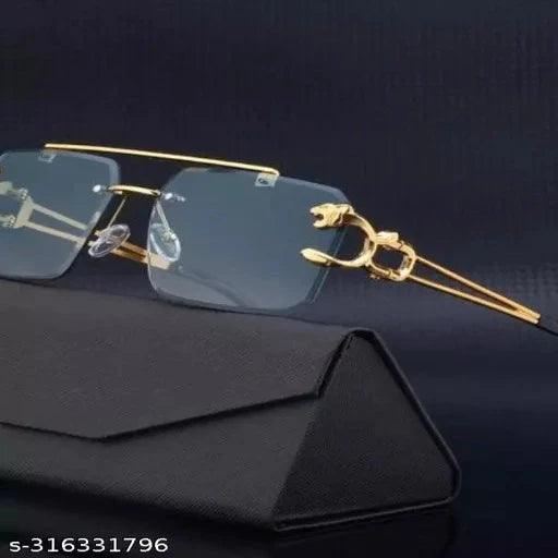 Mc Stan Rimless Men and Womens Sunglasses Retro Luxury Gold Metal Frameless Rectangle Leopard Arms Colored Lens Sun Glasses - Springkart