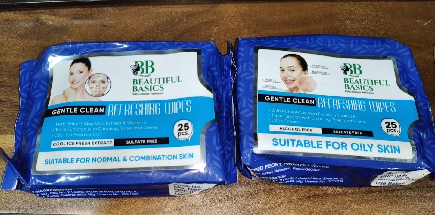 Beautiful Basics Normal Oily Skin Face Wipes (2 Pkts X 50 Pcs Wipes) - Springkart