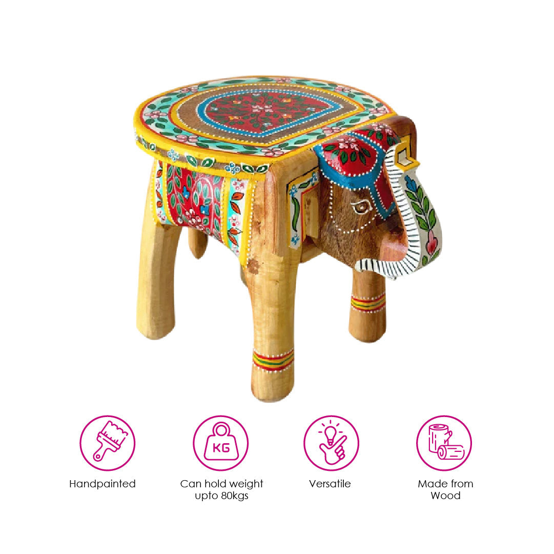 Natural Handpainted Wooden Elephant StoolNatural Handpainted Wooden Elephant Stool Natural Handpainted Wooden Elephant Stool