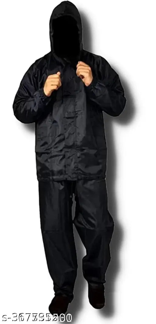 Men's Stylish Rainsuit/Rainwear/Raincoat/Barsaticoat 100% Waterproof Along With Hood and Side Pocket With Storage Bag(Black Colour)