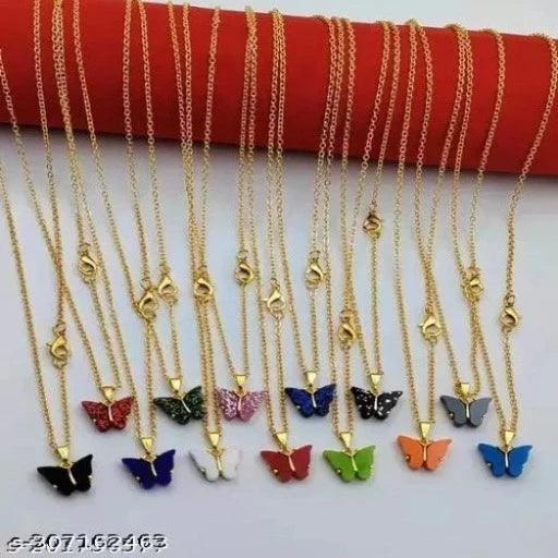Butterfly shape pendant chain necklace for women and girls, Women's Colourful Butterfly Combo P.set - Springkart