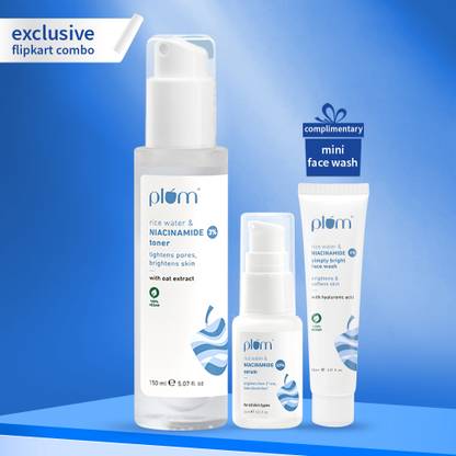Plum Niacinamide Brightening Combo|Pack of Toner, Brightening Serum,Face Wash + Freebie (3 Items in the set)