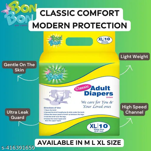 Classic Adult Diaper Tape Style Extra Large (PACK OF 1) - 10 Count - XL Waist Size 43-67 Inch, 109-170 cm - Springkart
