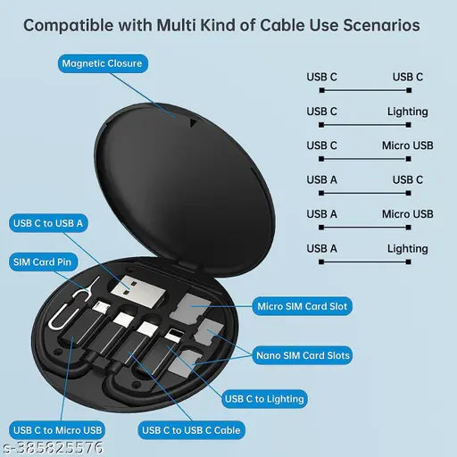 Grey Mini Multi-Functional Fast Charging Data Cable Set for all All Brand Mobiles - Springkart
