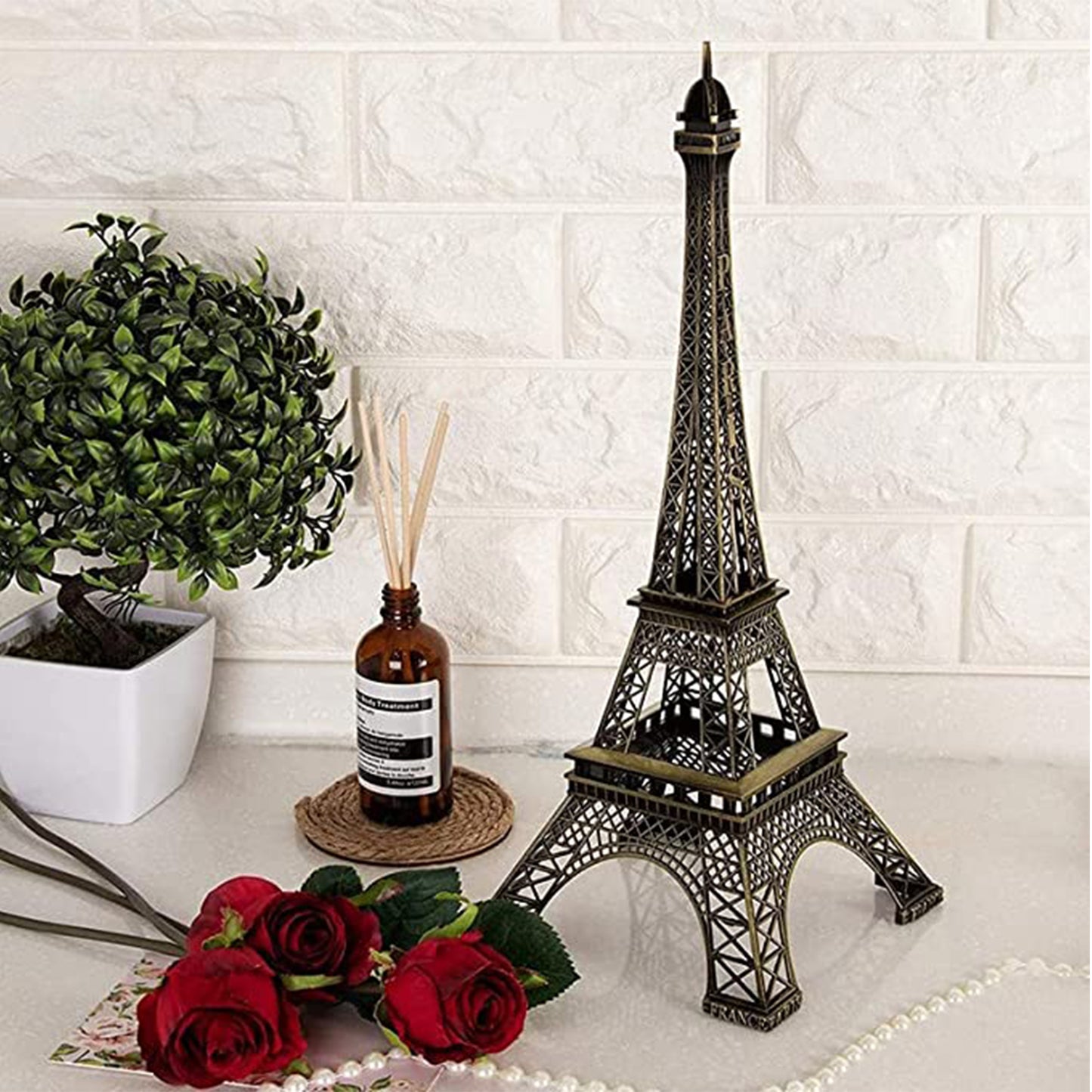 Antique Finish 3d Metal Paris Eiffel Tower Metal Craft Famous Landmark Building Metal Statue Cabinet Office Gifts Decorative Showpiece. - Springkart