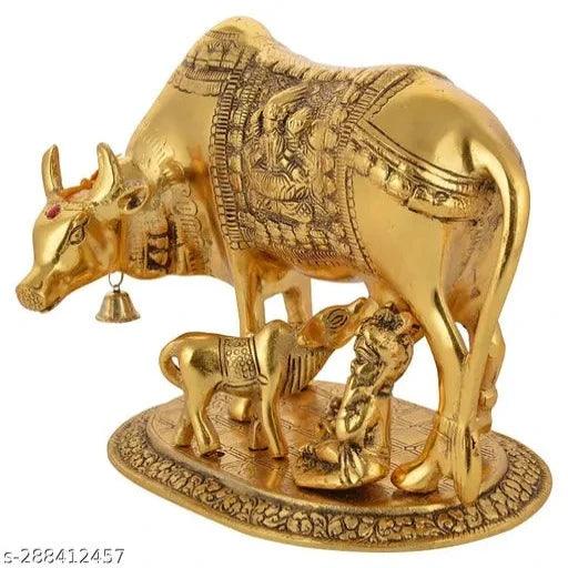 Kamdhenu Cow and Calf with Gopal metal Showpiece for Home Decor - Springkart