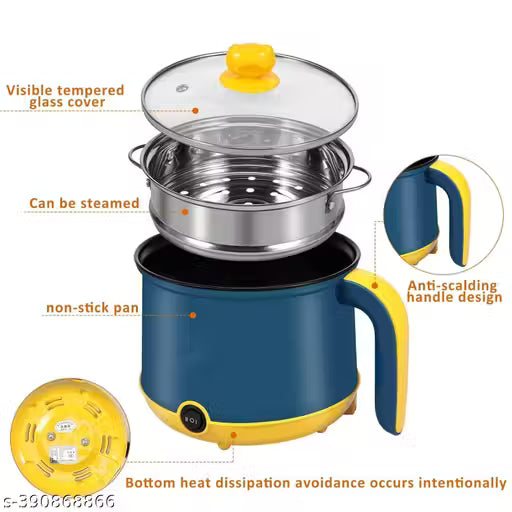 1.8 Litre Electric Cooker 600W Inner Non-Stick Cooking Pan with Stainless Steel Steamer