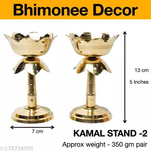 Festive Diyas KAMAL STAND -pack of 2 Pure Brass 99.9%. - Springkart
