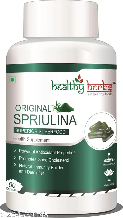 Healthy herbs Spriulina Capsule 100% Orgainc with 64% protein (Superfood) - For Men & Women - Springkart