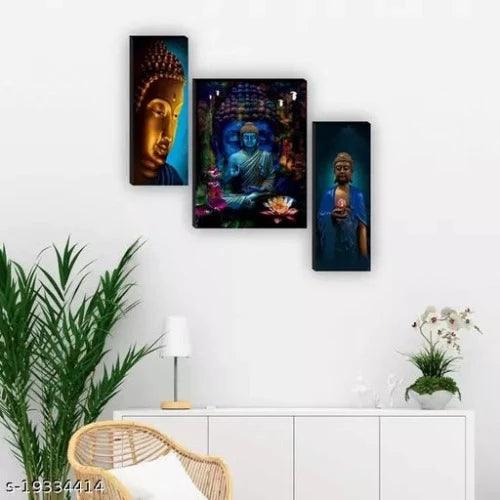 Set of 3 Lord Buddha Wall Painting For Living Room Home Decorative Gift Item/Modern Art /Wall Painting For Living Room/Wall Scenery/ 12 Inch x 18 Inch Painting/frame painting for office house - Springkart