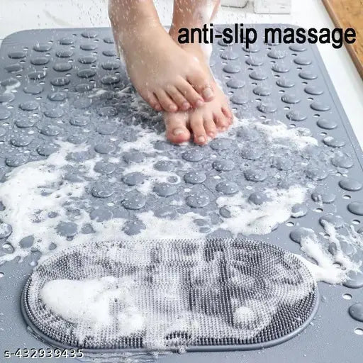 Anti Skid Shower Bath mat with Foot Scrubber for Bath Room Shower mat 70 x 36 CM (Grey) - Springkart