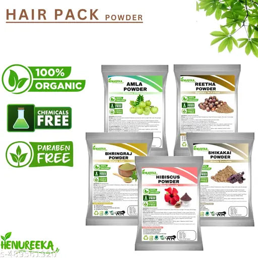Amla Reetha Shikakai, Bhringraj and Hibiscus Powder for Healthy Hair (Pack of 5, 50g each, Total 250g Pack)