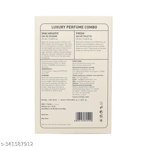 Bella Vita Luxury Unisex FRESH+SKAI Perfume Combo for Men and Women 40 ML (Pack of 2 Items 20ML Each)