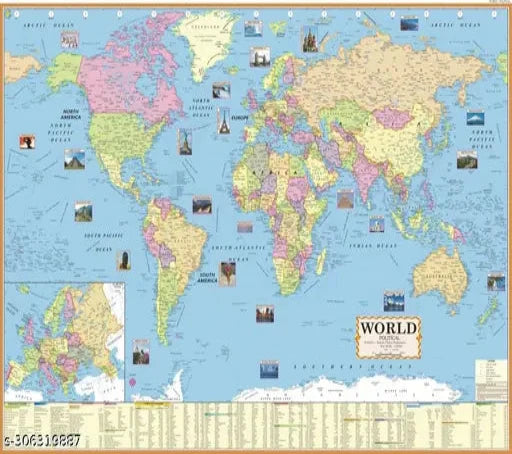 India & World English Maps (Both Political & Physical) Constitution & History Of India Chart|Pack Of Set Of 6 Map Size (40*28 & 23*36 Inch) - Springkart