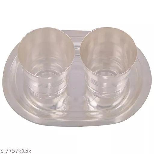 Silver Plated 2 Flower Glass With Tray - Springkart