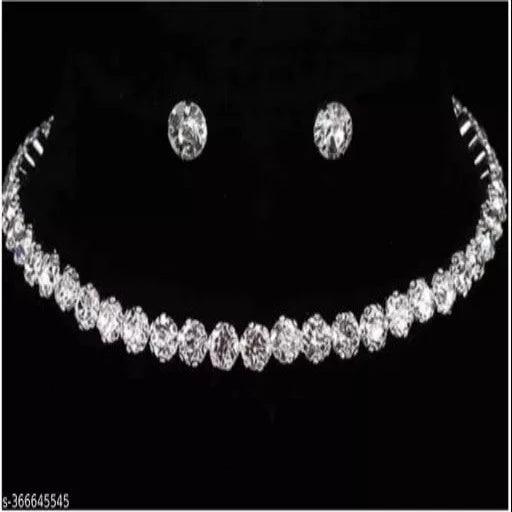 ANF Big Diamond Nacklace+Earring+Breslet+ Finger Ring Combo Set - Springkart