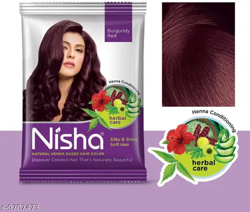 Nisha Natural Henna / Powder Based Hair Color Henna Conditioning Herbal Care silky & Shiny Soft Hair 15gm Each Pack (Burgundy Red, Pack of 10 Pouch)