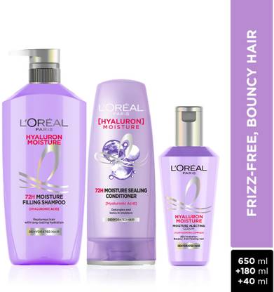 L'Oréal Paris Hyaluron Moisture Hydrating Combo Shampoo, Conditioner, Serum (650ml+175ml+40ml) (3 Items in the set)