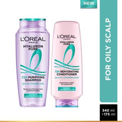 L'Oréal Paris Hyaluron Pure Shampoo & Conditioner Combo For Oily Scalp & Dry Hair 340ml+175ml (2 Items in the set)