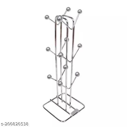 14 Inch Stainless Steel V- Shape Cup Stand for 12 Cups Chrome Finish Cup Holder - Springkart