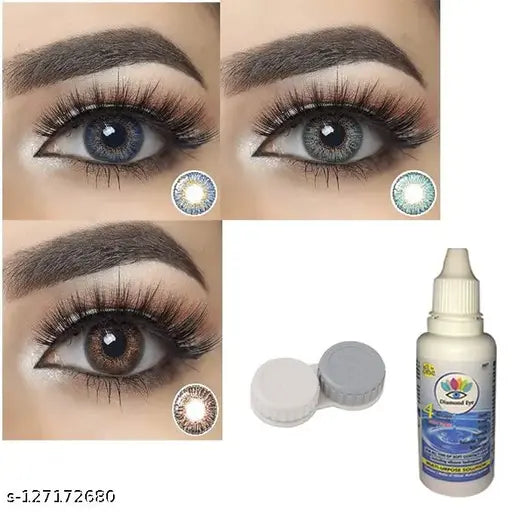 Cosmetics 3 Pair Monthly Aqua Sea Blue Brown Colored 0 Power Contact Lenses - Springkart