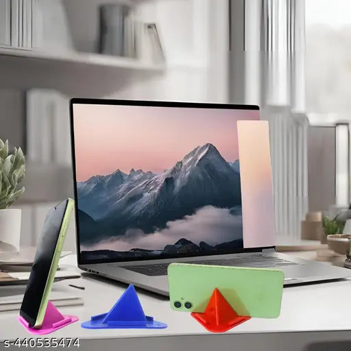 Pyramid-Type Mobile Holder, Portable plastic Mobile stand for desk, Universal mobile stand Multi colour (Pack of7) - Springkart