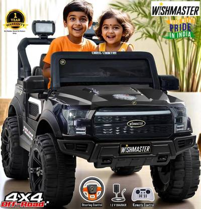 Wishmaster 4x4 Pobo Driving Car With Remote , Mobile App + Manual Drive Car Jeep Battery Operated Ride On (Black)