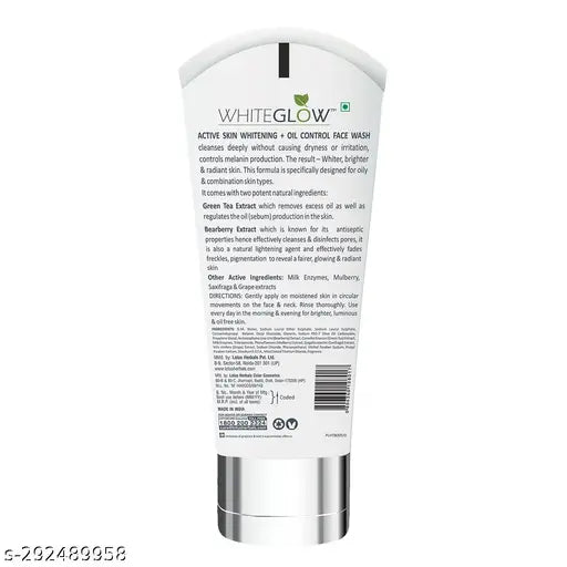 Lotus Herbals Whiteglow Active Skin Whitening & Oil Control Face Wash | With Green Tea Extract | Brightens Skin | For All Skin Types | 50g (Pack Of 3)