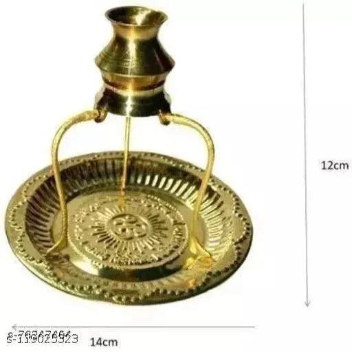 Brass Pooja Plate Thali with Shivling Stand and Abhishek Lota Kalash Brass - Springkart