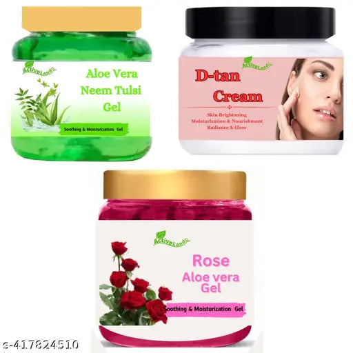 Activeland Rose gel , Aloe vera green gel , D-tan cream for skin 100 gm each - Springkart
