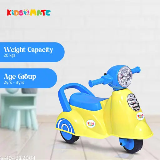 Kidsmate Rhino Push Scooter: A Fun Ride On Experience with Music & Light for Kids | Boys/Girls Age 2-5 Years | Exciting and Safe Outdoor Toy (Yellow/Blue)
