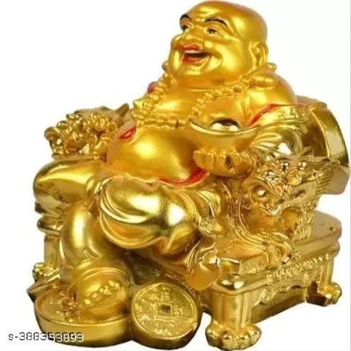 Feng Shui Vastu Sitting Laughing Buddha Idol, Standard, Golden, 1 Piece - Springkart