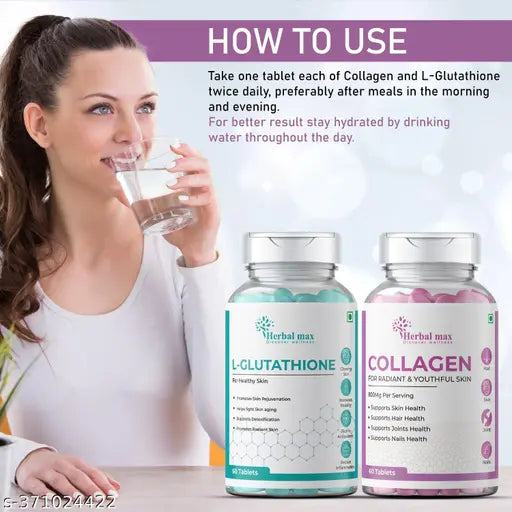 Herbal max Collagen & Glutathione Tablet for Skin Whitening -Supplement for Men & Women – 120 Tablet Combo 2 - Springkart