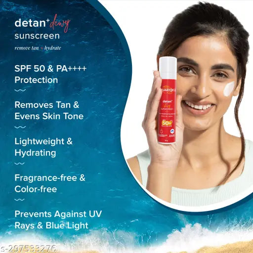 Aqualogica Detan+ Dewy Sunscreen with Cherry Tomato & Hyaluronic Acid with SPF 50 & PA++++ - 50g